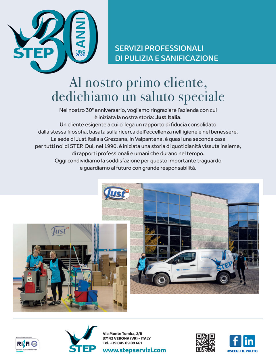 Pubblicità sul quotidiano L'Arena di Verona per i 30 anni di STEP Servizi con il cliente JUST Italia