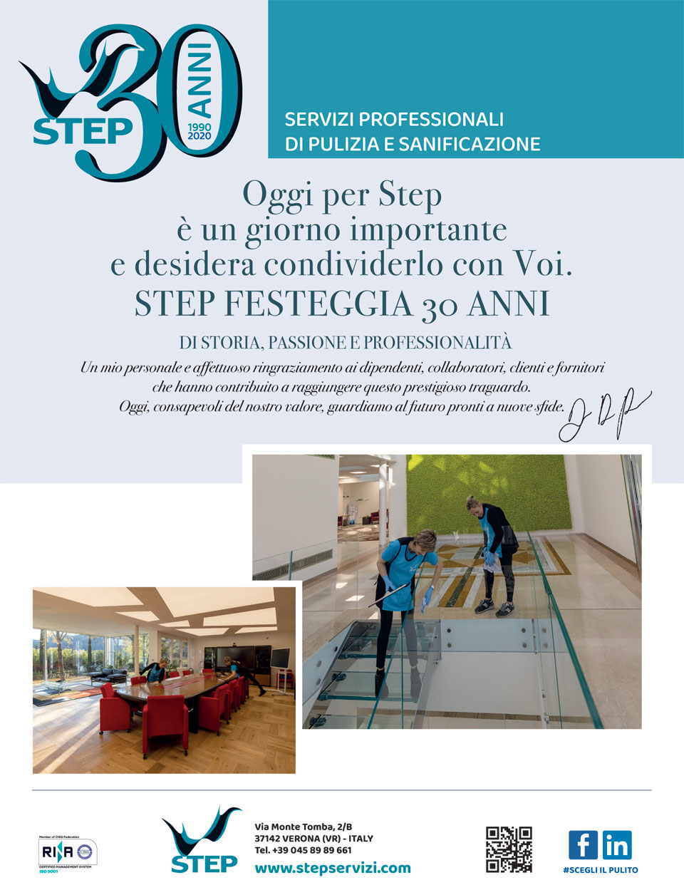 Pubblicità sul quotidiano L'Arena di Verona per i 30 anni di STEP Servizi